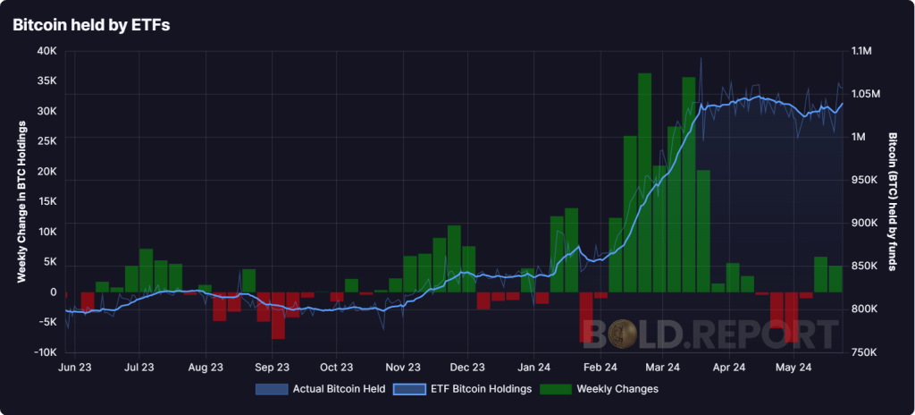 Bitcoin en ⁤manos ⁣de los ETF al contado. Fuente: bold.report.